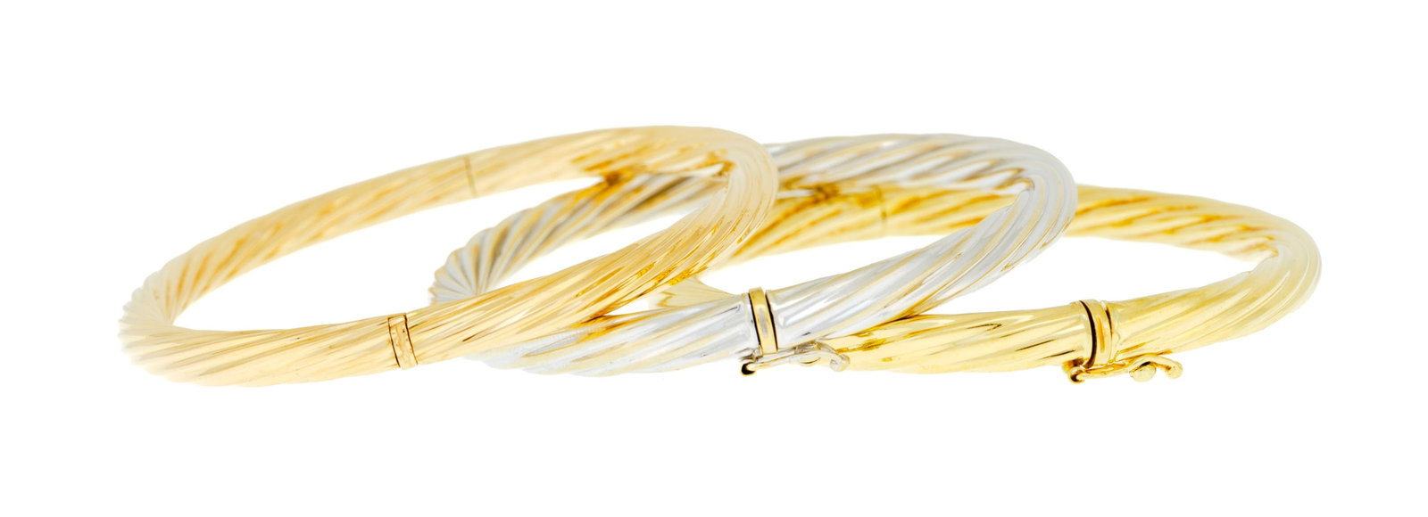 Lot de 3 bracelets 3 ors 750 effet torsadé, circ. 17 et 17.5 cm, 37g - 2