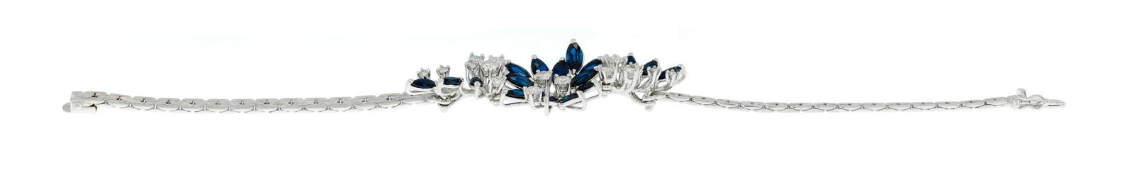 Bracelet or gris 750 orné d'un motif floral serti de saphirs taille marquise et de diamants tai - 2