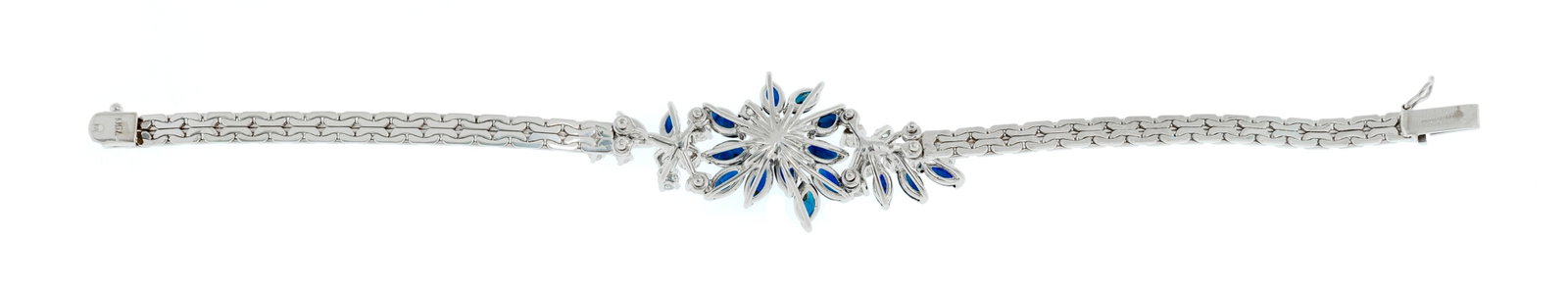 Bracelet or gris 750 orné d'un motif floral serti de saphirs taille marquise et de diamants tai - 3
