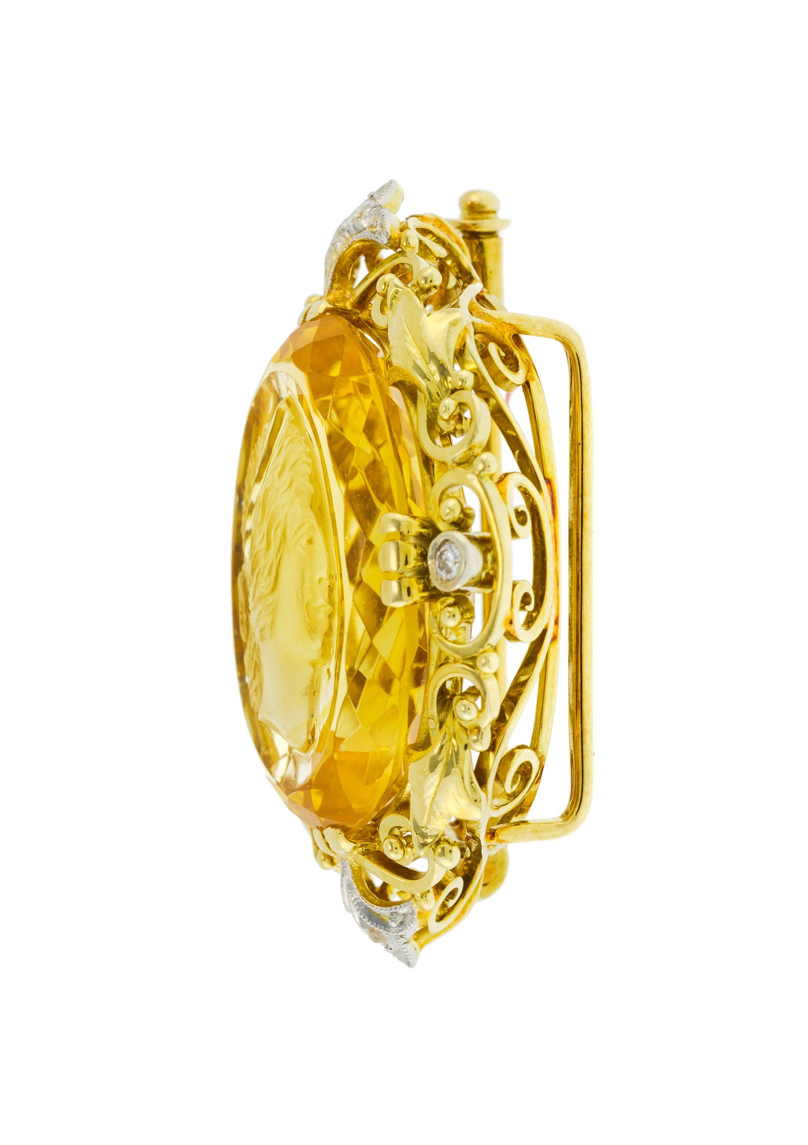 Broche-pendentif 2 ors 585 sertie d'une intaille sur citrine représentant un profil fémini - 2