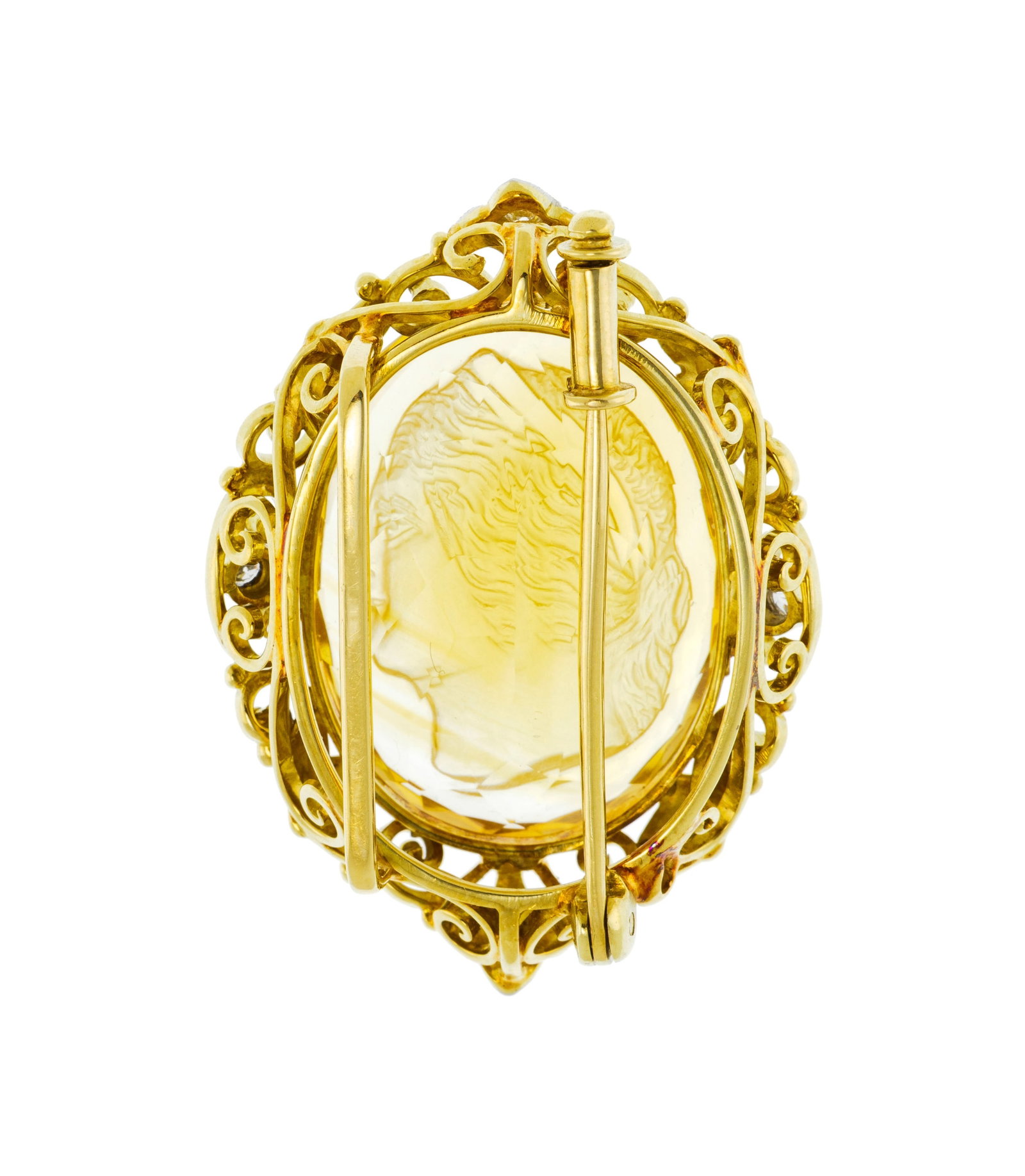 Broche-pendentif 2 ors 585 sertie d'une intaille sur citrine représentant un profil fémini - 3
