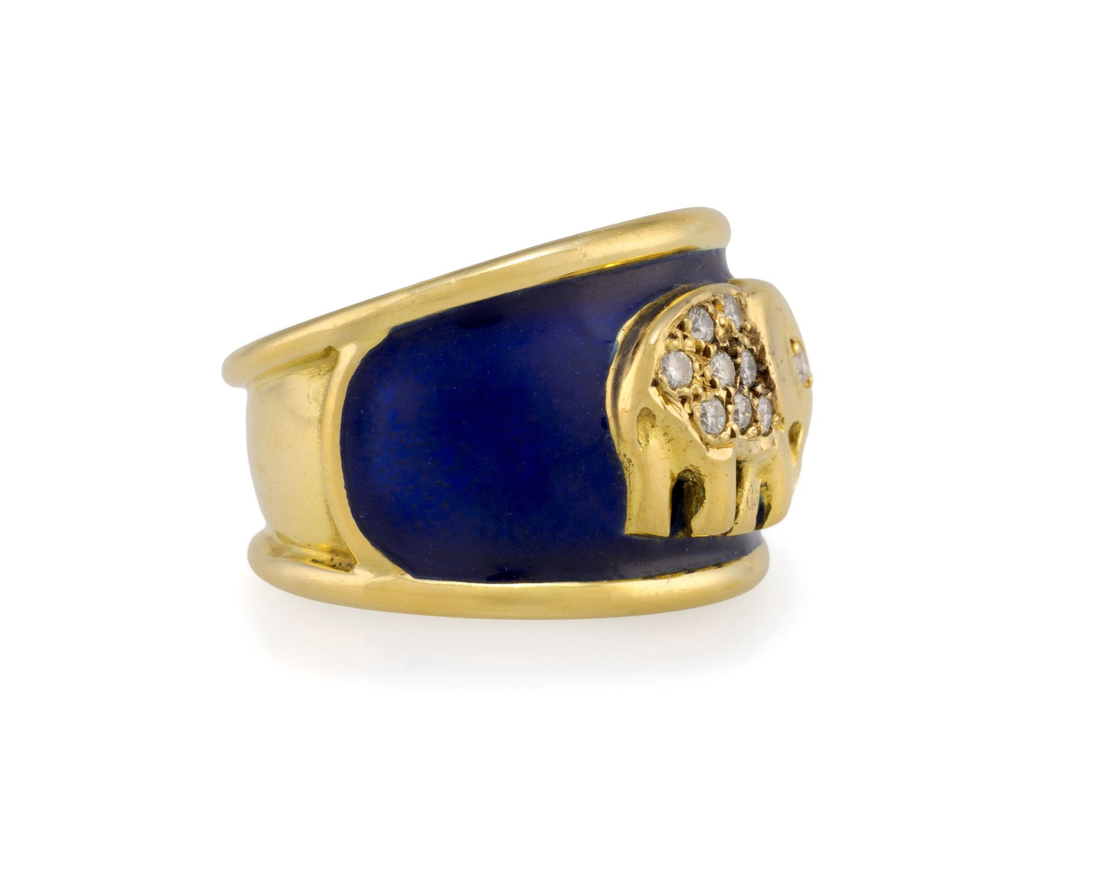 Bague or 750 et émail bleu ornée d'un éléphant serti de diamants taille brillant - 2