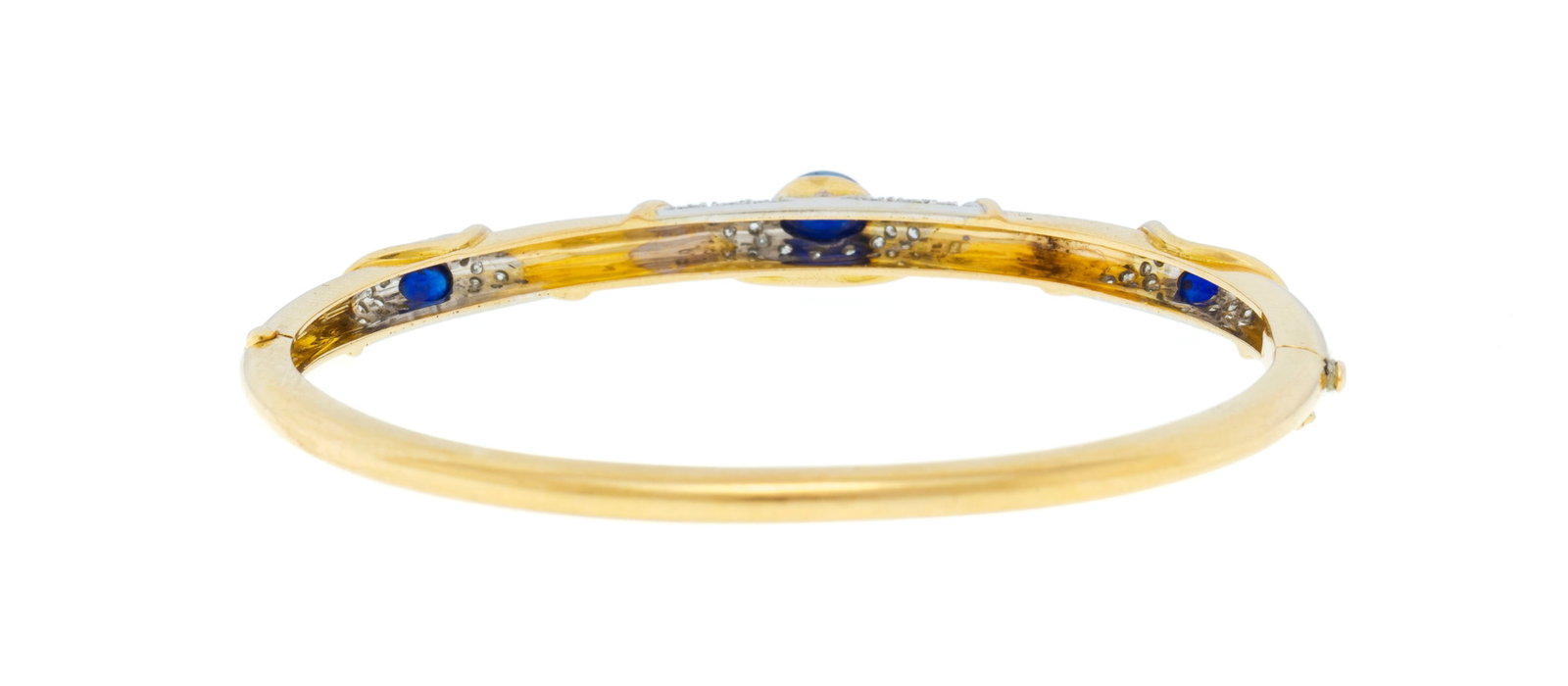 Bracelet rigide 2 ors 750 serti de 3 cabochons de saphir entourés de diamants taille brillant,  - 3