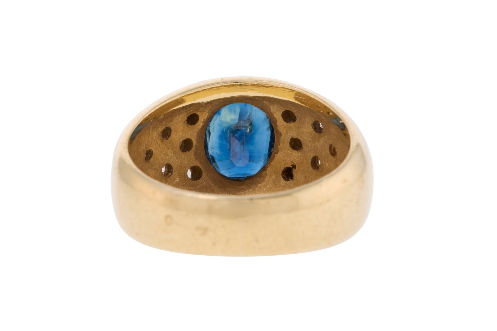 Bague or 750 sertie d'un saphir taille ovale épaulé de diamants taille brillant, doigt 57- - 3