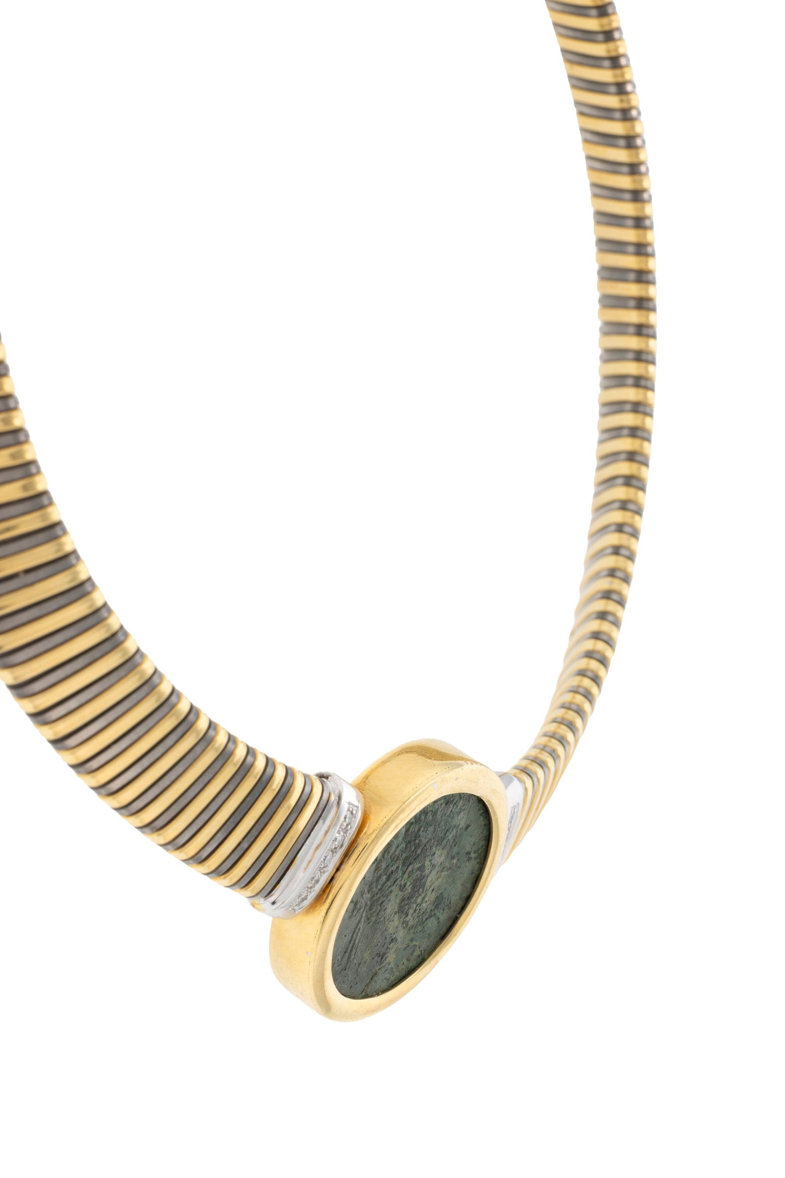 Collier 2 ors 750 et titane à maille tubogas centrant un sesterce frappé du profil de Marc - 2