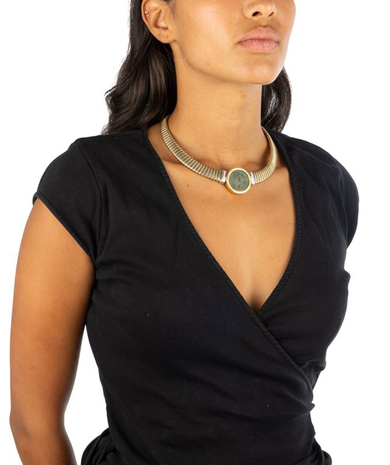 Collier 2 ors 750 et titane à maille tubogas centrant un sesterce frappé du profil de Marc - 4