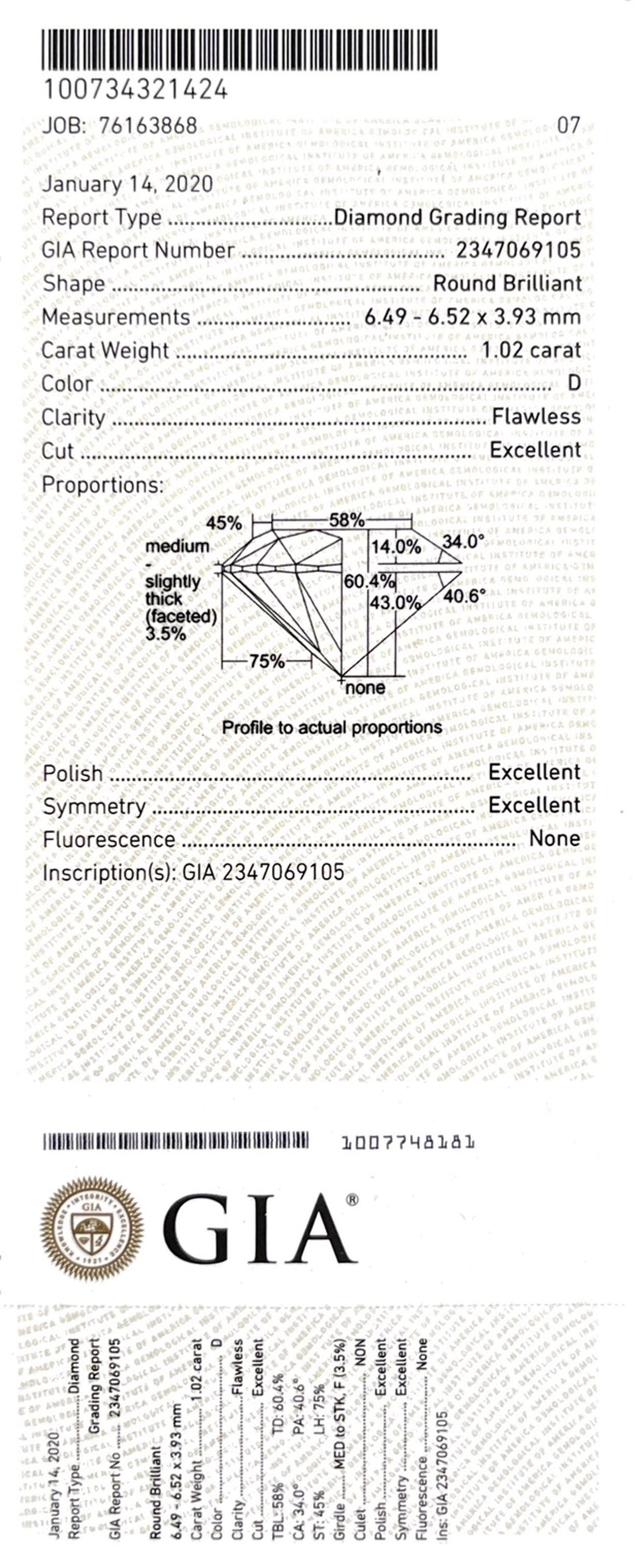 Appairage de deux diamants taille brillant sur papier de respectivement 1.02 carat, D, Flawless et 1 - 3