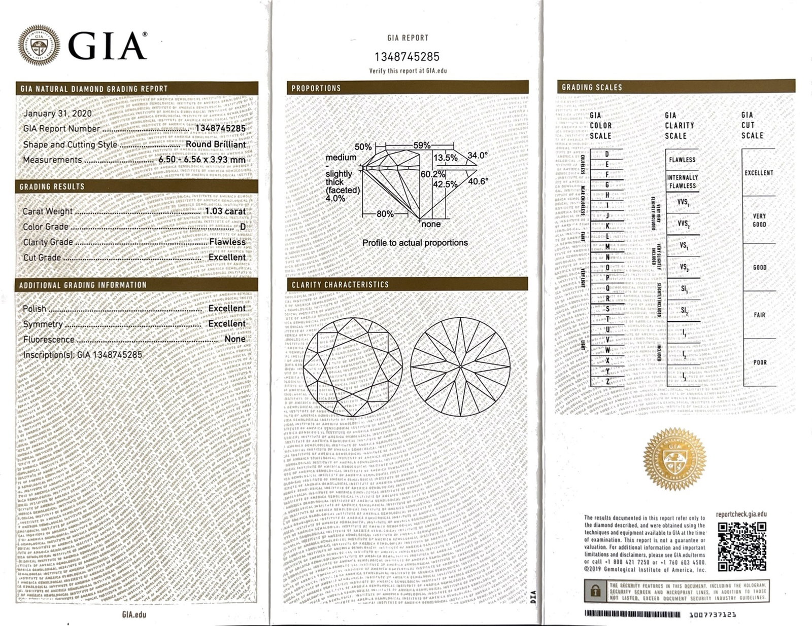 Appairage de deux diamants taille brillant sur papier de respectivement 1.02 carat, D, Flawless et 1 - 4