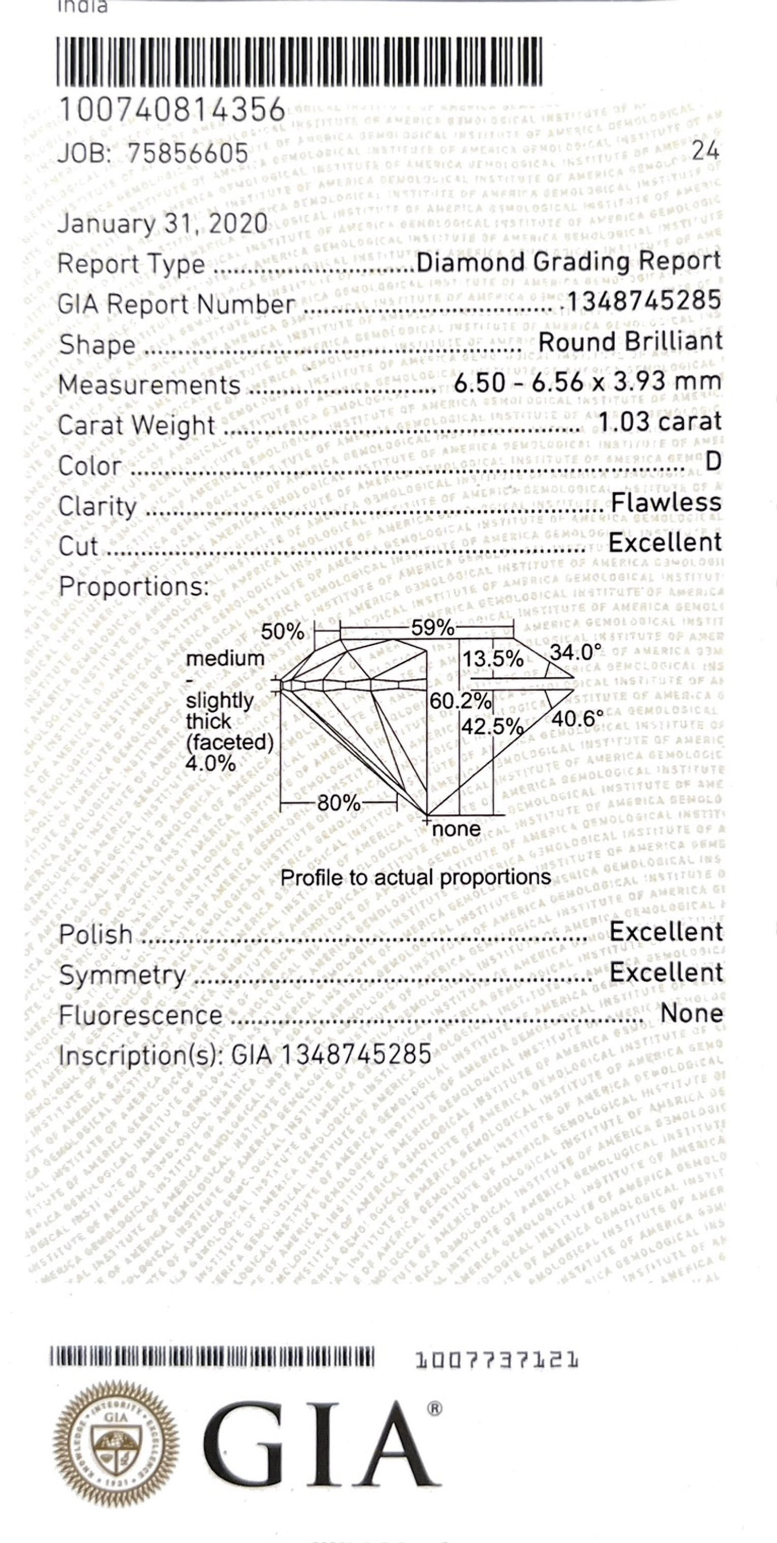Appairage de deux diamants taille brillant sur papier de respectivement 1.02 carat, D, Flawless et 1 - 5