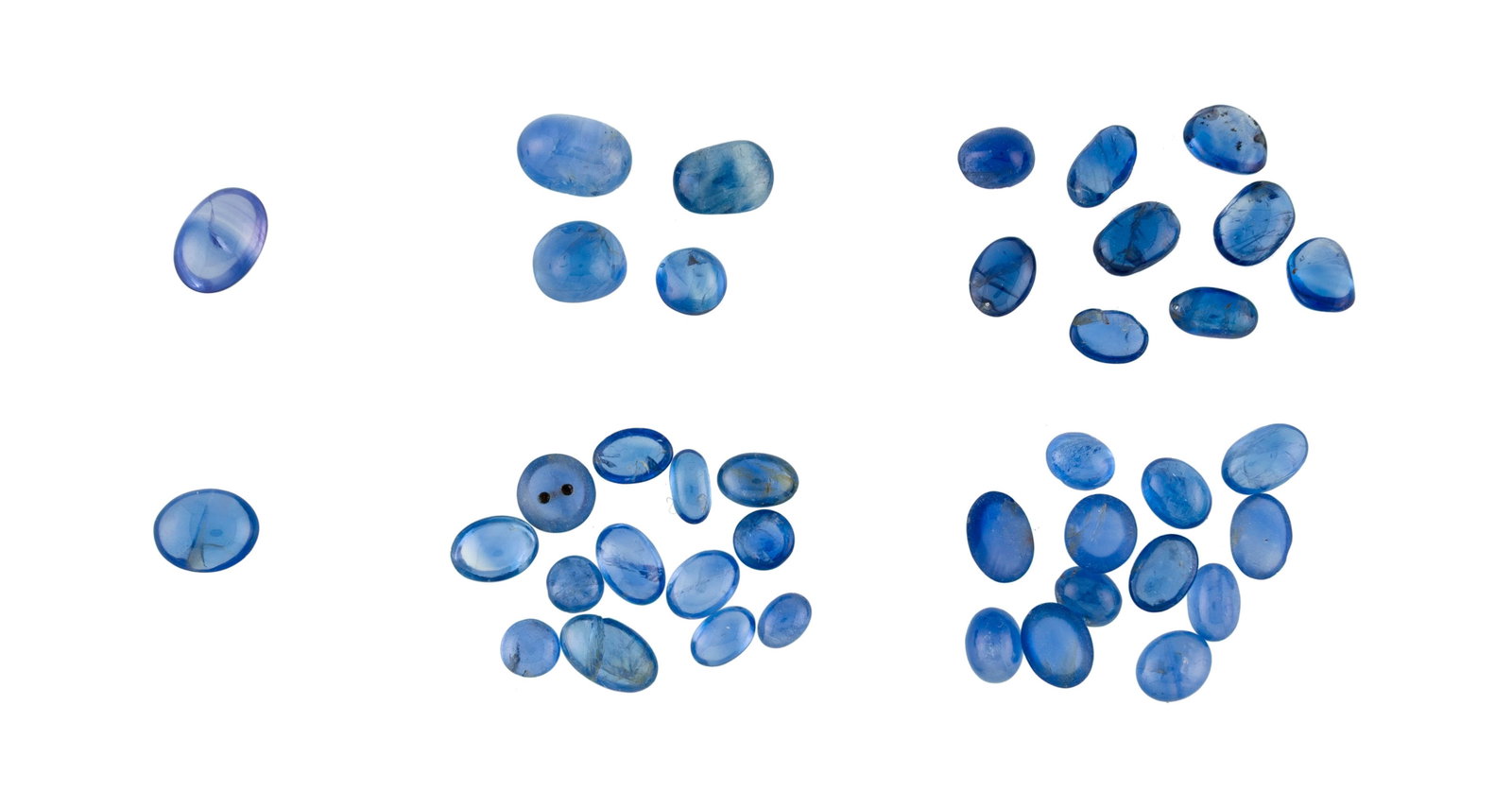 Lot de 6 plis de saphirs taille cabochon sur papier pour un total d'environ 112 carats: Lot de 6 plis de saphirs taille cabochon sur papier pour un total d'environ 112 carats