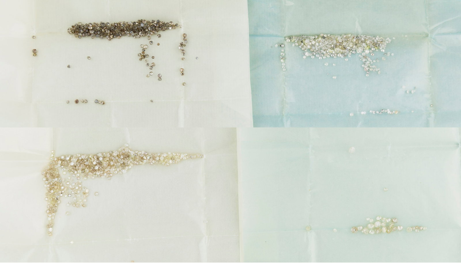 Lot de 19 plis de diamants sur papier de différentes tailles pour un total d'environ 379 carats: Lot de 19 plis de diamants sur papier de différentes tailles pour un total d'environ 379 carats