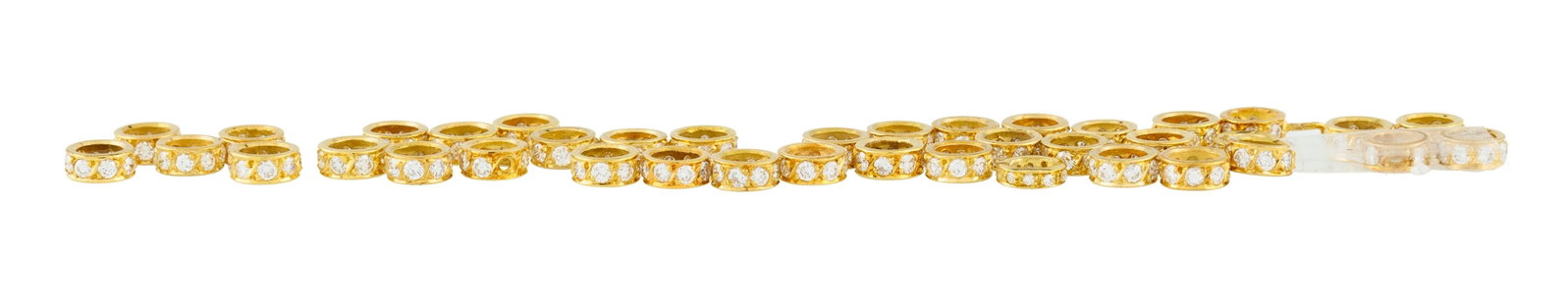 Lot de 39 intercalaires à enfiler en or 750 sertis de diamants taille brillant, diam. 0.6 cm, 1 - 2