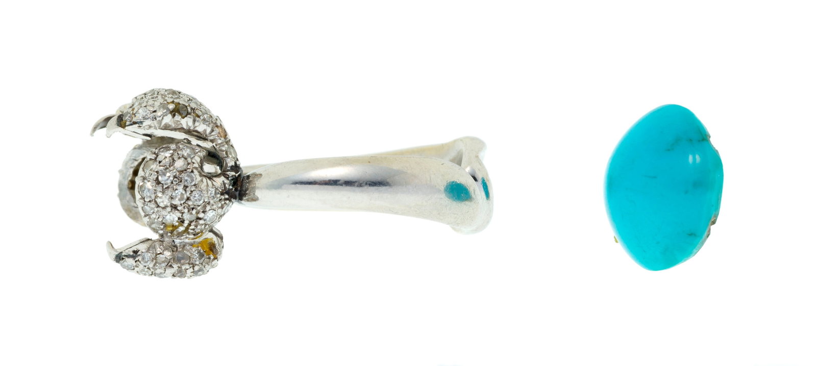 Monture de bague cassée en or gris 750 sertie de diamants taille 8/8, accompagnée du caboc - 2