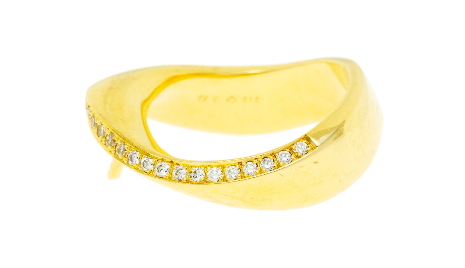 Bague asymétrique or 750 sertie d'une ligne de diamants taille brillant, perle manquante, doigt - 2