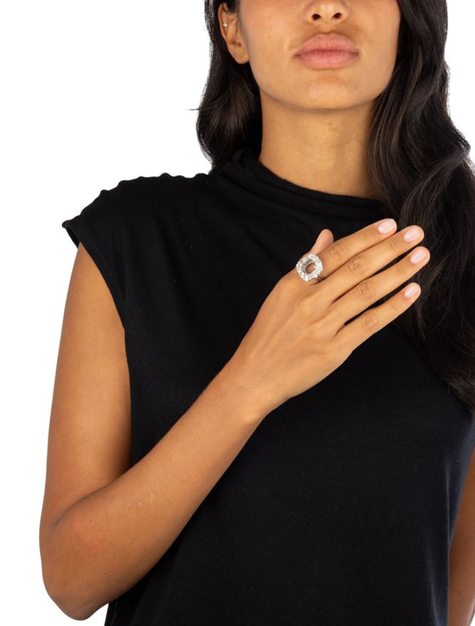 Monture de bague en platine sertie de diamants taille trapèze et brillant, doigt 56-16, 10g - 4