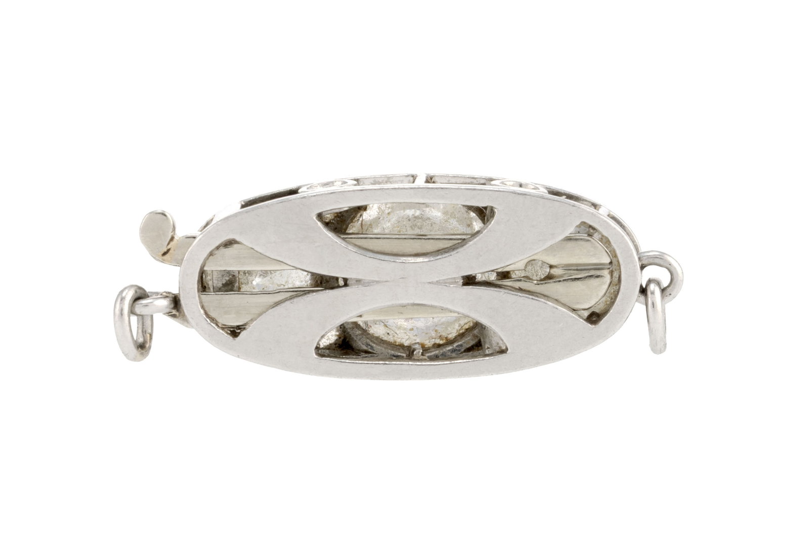 Fermoir Art Déco or gris 750 et platine serti de diamants taille rose et brillant, long. 1.6 cm - 3