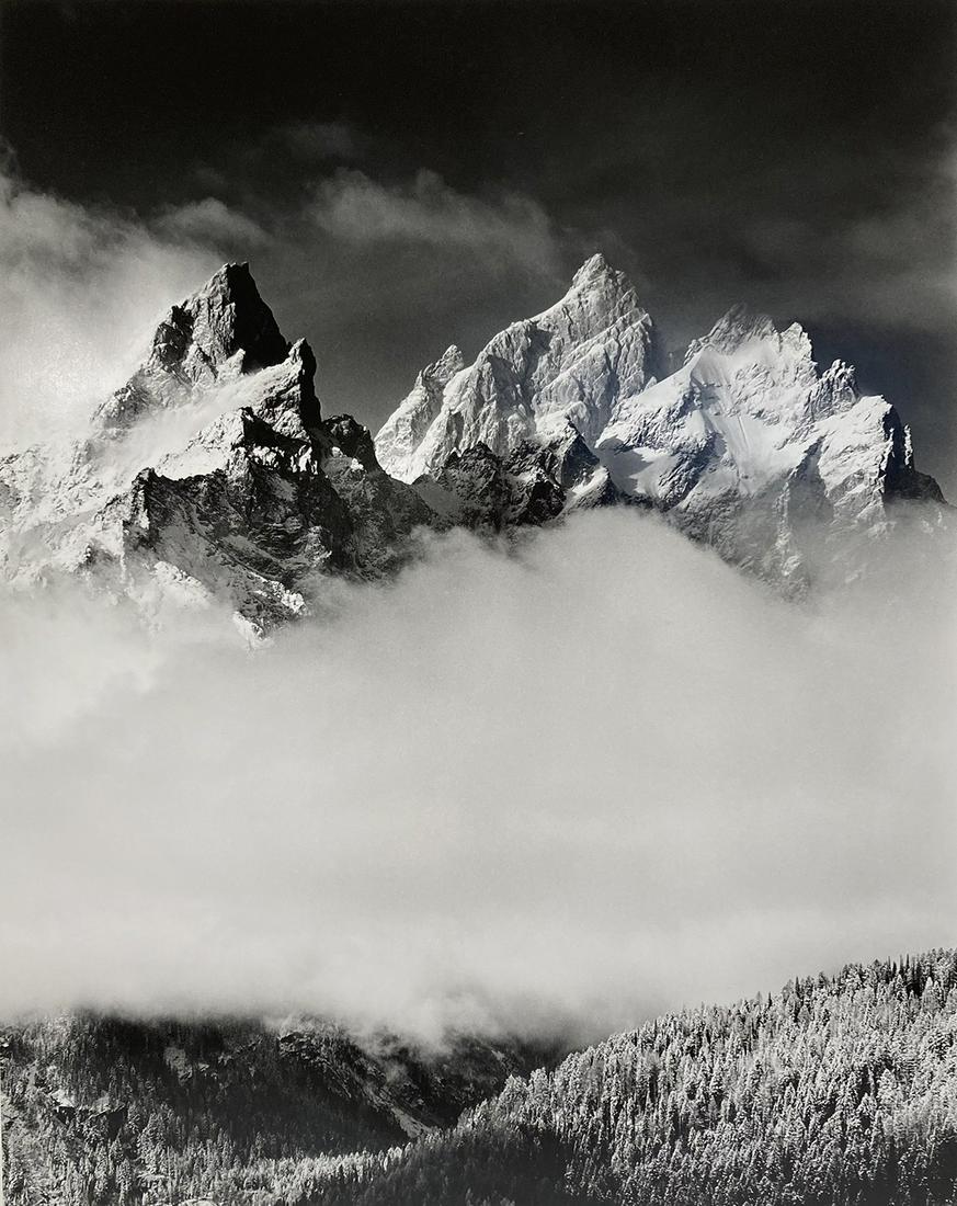 Mathias Van Hesemans, Grand Tetons, 1982: Mathias Van Hesemans, Grand Tetons, Wyoming, 1982. vintage gelatin silver print, 19 1/4 x 15 1/4 inches. Signed on the mount/mat recto, matted 28 x 22 inches. Condition is excellent