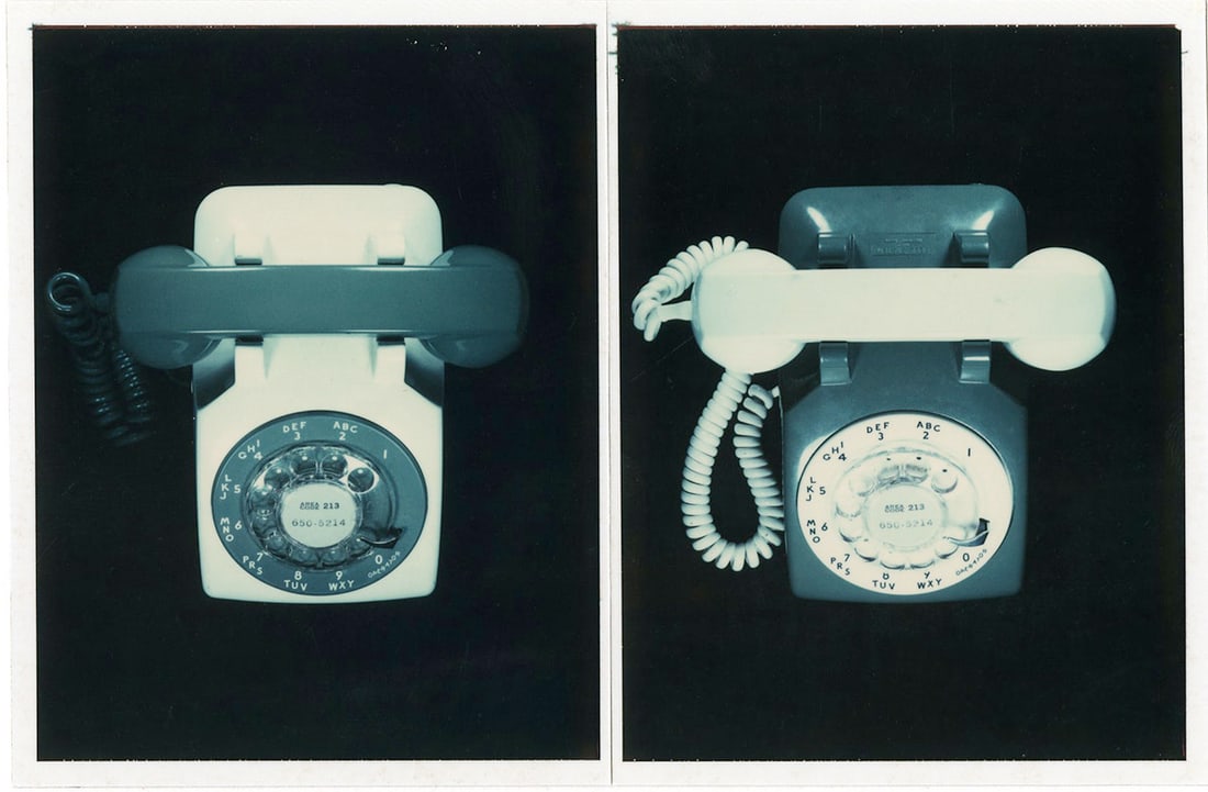 Victor Landweber, Telephones, 1975: Victor Landweber, Two of My Telephones no. 3, 1975. Two Polaroid positive prints, 4 x 6 inches - each, mounted 11 x 14 inches. Signed on the mount recto. Condition is excellent Conceptual Art and Phot