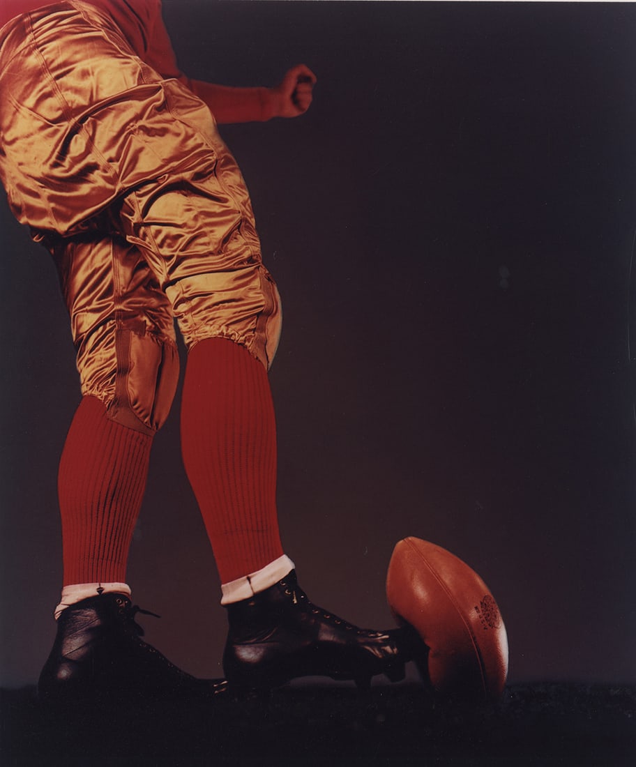 Harold Edgerton, Football Kick, 1938: Harold Edgerton, Football Kick, 1939. Printed 1985 from the portfolio, Ten Dye Transfer Photographs. Dye transfer print, 16 5/8 x 14 inches on a 20 x 16 inch sheet. Signed on the print verso. Conditio