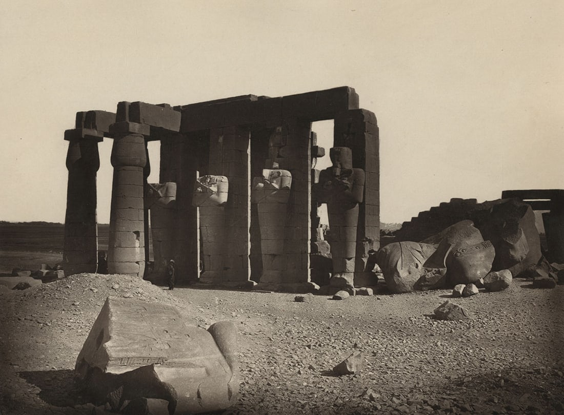 Vintage Architectural Woodburytype: South East Colonade of the Second Court and the Fallen Colossus. Vintage Woodburytype print, 6 x 8 inches on a 9 1/2 x 12 inch mount, matted 14 x 17 inches. Condition is excellent 19th Century Travel