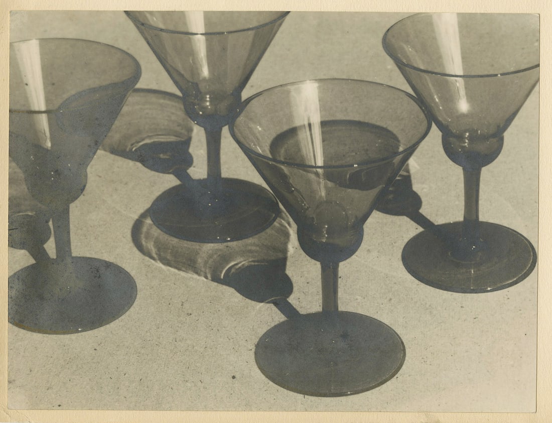 George Reiner, untitled, 1937: George Reiner, untitled, glass still life, 1937. vintage gelatin silver print, 7 x 9 1/4 inches,mounted 10 x 13 inches. Condition is excellent, less small tear to mount. Abstraction, Patterns, Light a