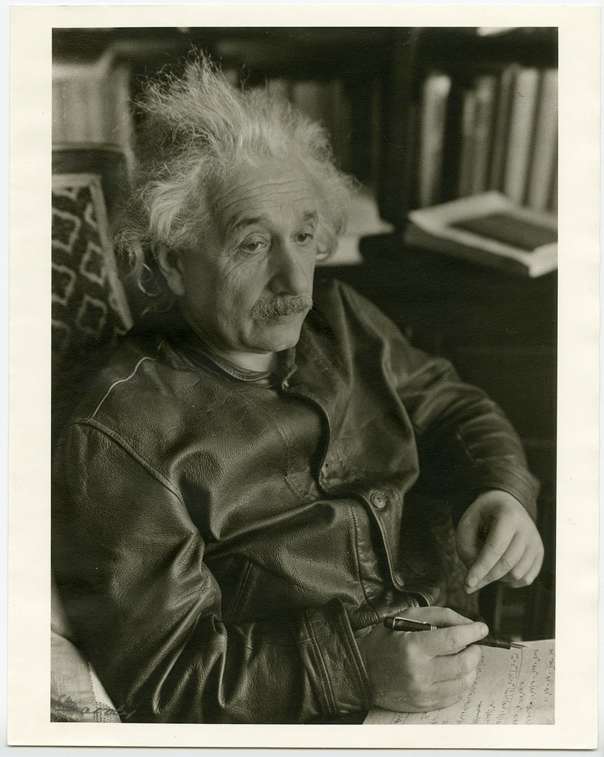 Lotte Jacobi, Albert Einstein, 1938: Lotte jacobi, Portrait of Albert Einstein, Princeton, New Jersey, 1938. gelatin silver print, 10 x 8 inches. Signed on the print recto. Condition is excellent, less two small drip impressions near jac