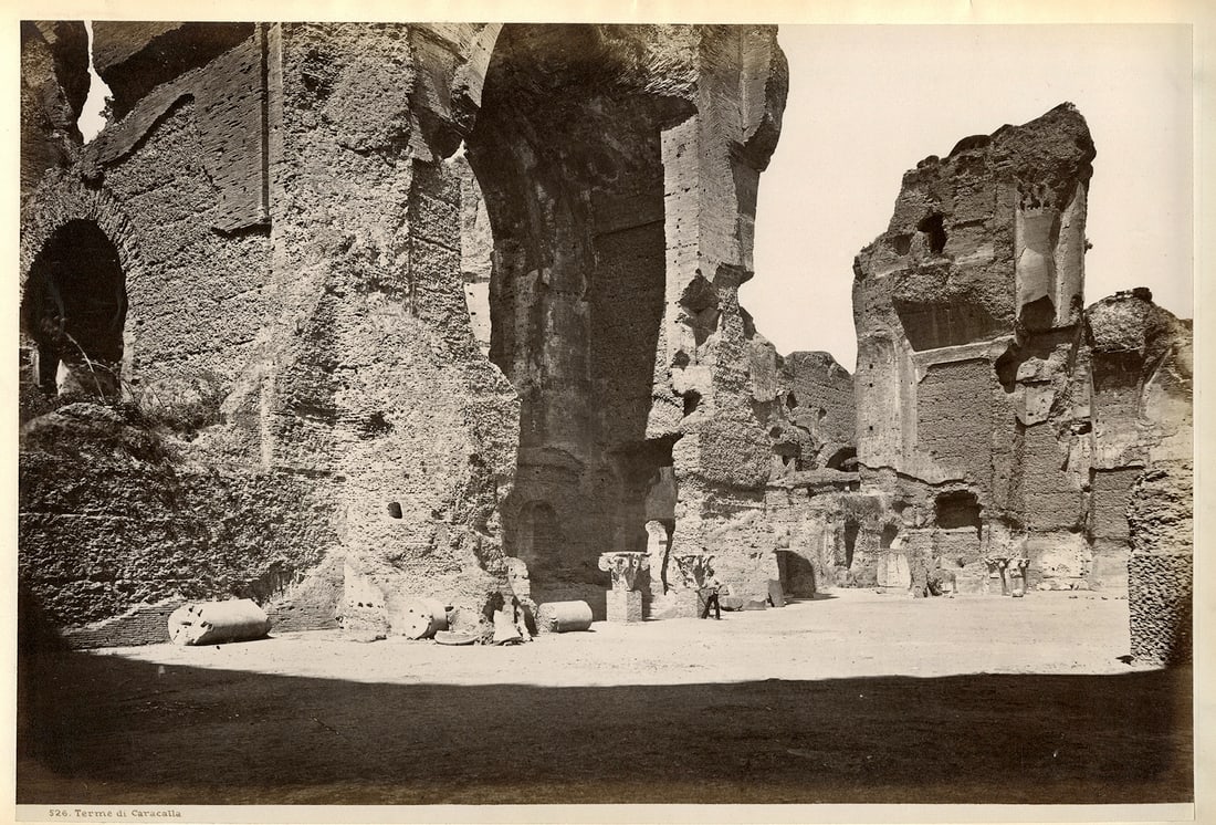 Terme di Caracalla, c. 1875: Terme di Caracalla, c. 1875 , vintage albumen prints mounted recto and verso to analbum page, 11 x 16 inches mounted 13 1/8 x 18 1/4 inches. Matted 8ply, 18 x 22 inches. Condition is excellent 19th Ce