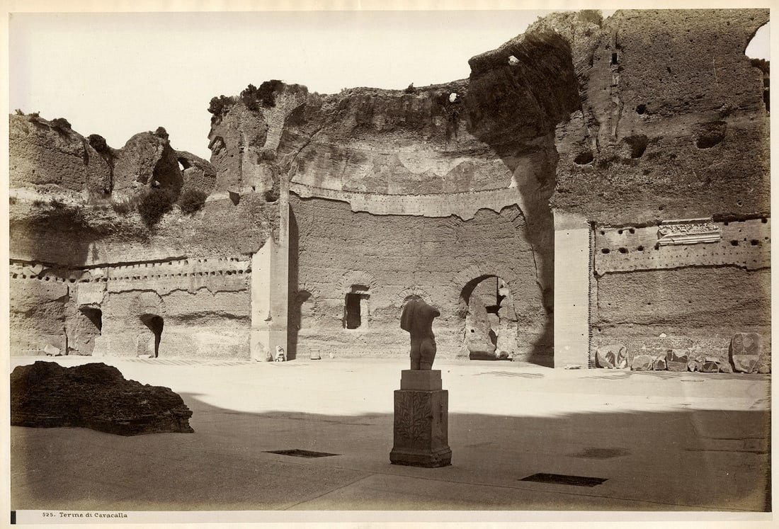 Terme di Caracalla, c. 1875: Terme di Caracalla, c. 1875 , vintage albumen prints mounted recto/verso to album page, 11 x 16 inches mounted 13 1/8 x 18 1/4 inches. Matted 8ply, 18 x 22 inches. Condition is excellent