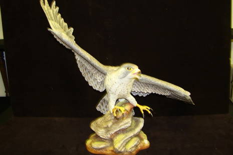 Boehm bone porcelain Peregrine Falcon, No. 7, year 1: Falcon, No. 7, year 1984, with spread wings, approx. 31" to wing tips and total height approx. 22"