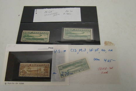 A group of air mail stamps including 4 Zeppelin st: stamps and a plate block of $5 stamps