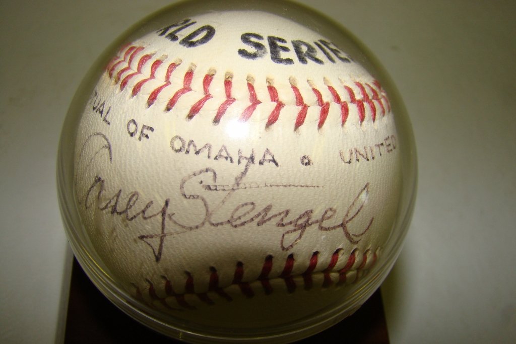 A presentation baseball marked World Series 1972, : 1972, Mutual of Omaha United of Omaha, signed by Casey Stengel