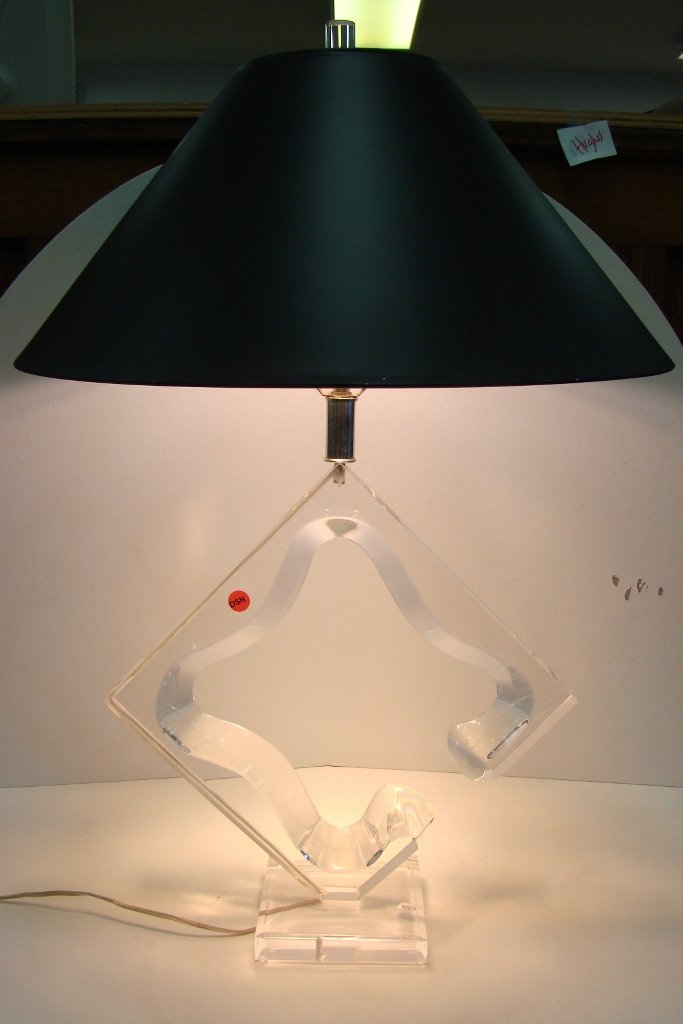 32" Mid-Century Modern Lucite table lamp with orig: with original shade and finial, signed Van Teal