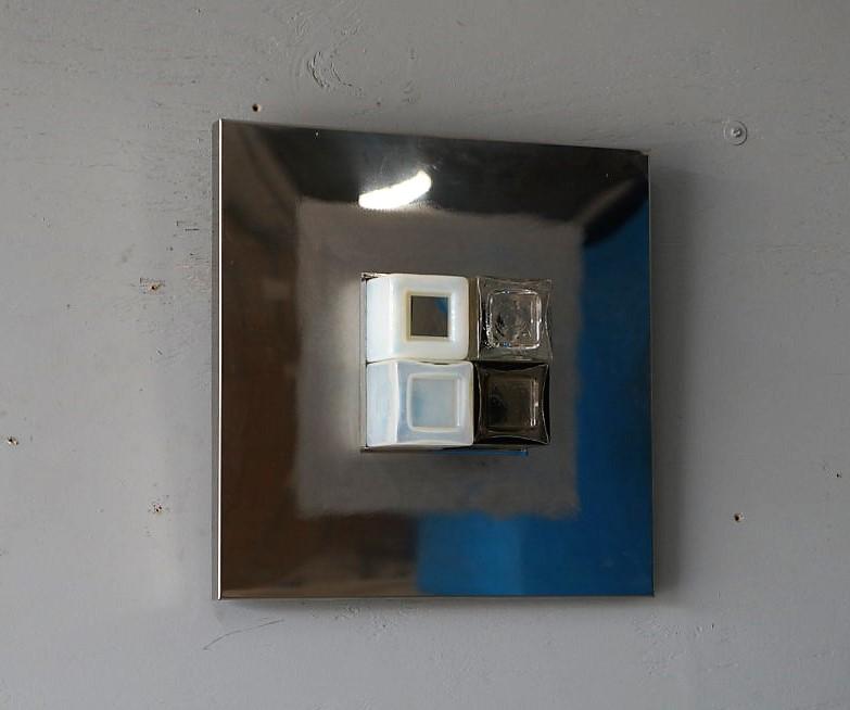 Wall Panel Brotto for Esperia: Unique vintage Italian sconce Lighted Panel "Pannello Luminoso) featuring four glass square popping out or a metal square frame. Re wiring strongly recommended Dimensions: Height: 18" / 45.72cm Depth