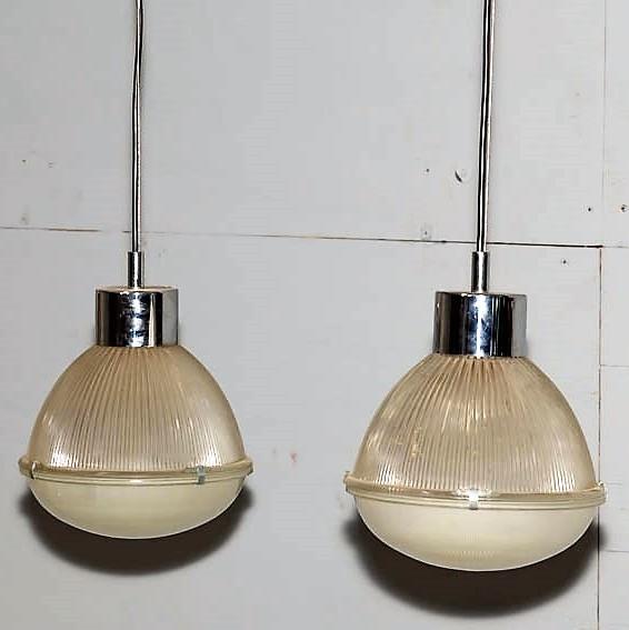 Pair Vintage Italian Pendants: Pair Vintage Italian Pendants Textured glass diffuser and Metal. Rewiring strongly suggested Dimensions: Height: 35" / 88.9cm Width: 11" / 27.94cm Quantity: 2