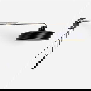 Gino Sarfatti Sconce: Gino Sarfatti Adjustable wall lamp, model 194/N Arteluce Italy, 1950enameled aluminum, chrome-plated steel25¾ h × 16? w × 45 d in (65 × 41 × 114 cm)Decal manufacturer's label to interior of