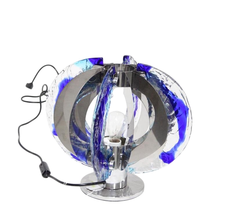 Angelo Brotto for Esperia: Angelo Brotto for Esperia table lampVenice, Italy, circa 1976 chrome-plated steel, glass unmarked Condition- Clean and free of chips or cracks. Excellent vintage condition. Dimensions: Width: 10in / 2