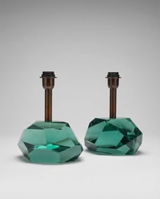 Glass "Rock" Green Table Lamps