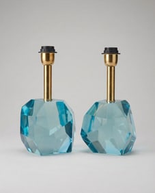Glass "Rock" Aquamarine Table Lamps