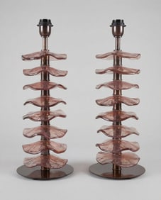 Glass "Petal" Pink Table Lamps