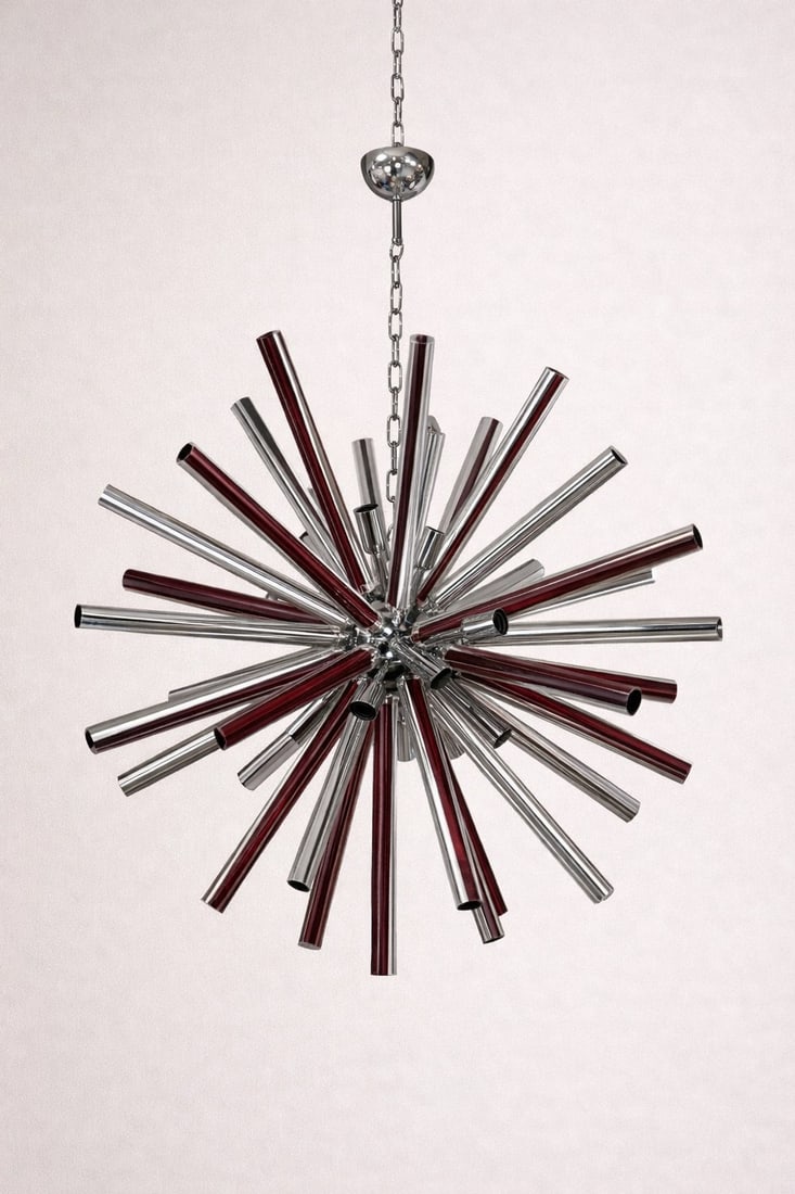 29" Red Sputnik Chandelier #2: Murano Stelo Red/Clear Color Sputnik. Not UL Certified. May need rewired