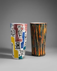 Pair of modernist umbrella stands in ceramic, Italy, 1950c.