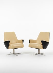 Pair of Formanova swivel chairs in real leather, Italy, 1960c.