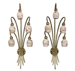 Pair of Sconces,brass and ceramic, Italy, 1940c.