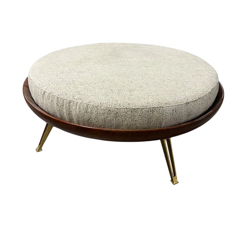 Large round ottoman, solid wood and brass, Italy, c.1960 (1 of 4)