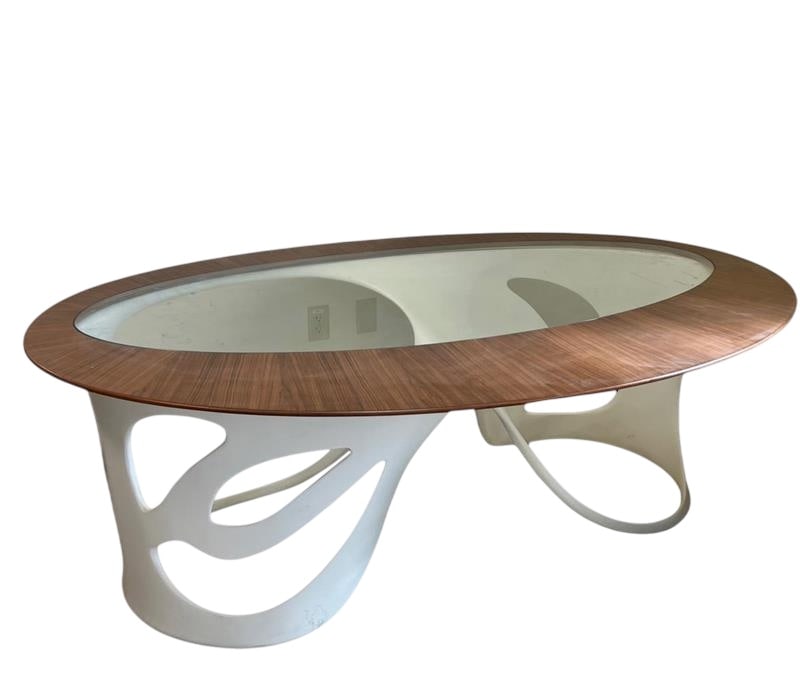 Le Opere e i Giorni Desk: An Extraordinary and Rare Desk by Le Opere ei Giorni Italy 2012 The walnut top is signed and labeled on the underside. Only One Ever Made. Architectural base of sculpted fiberglass over metal,