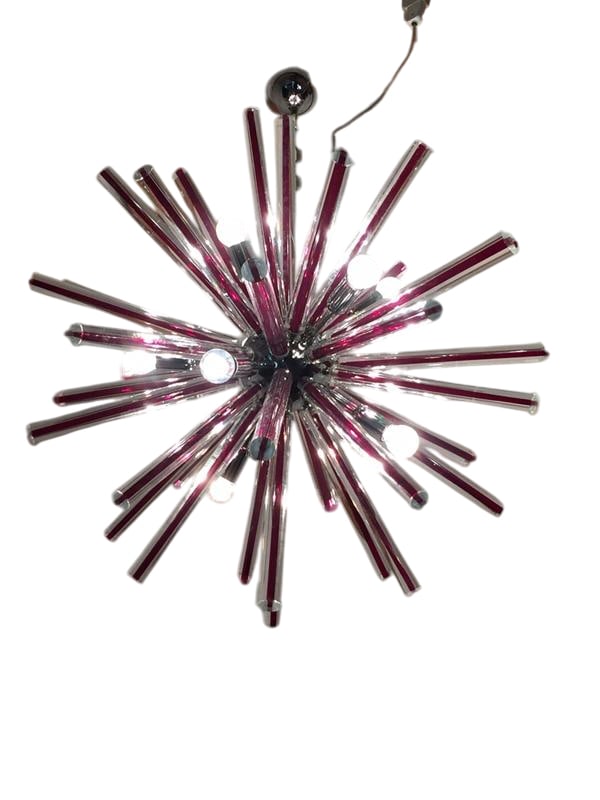 29" Red Sputnik Chandelier #2: Murano Stelo Red/Clear Color Sputnik. Not UL Certified. May need rewired
