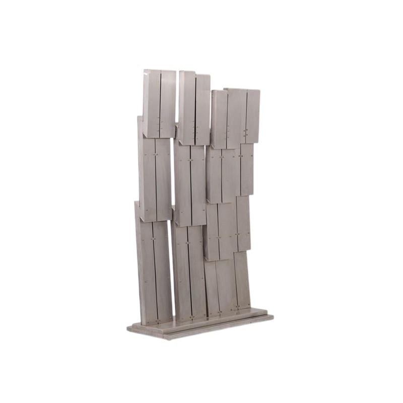 Huge iron sculpture by Salvatore Messina, Italy, 1960c.: Salvatore Messina Production Italy 1960 ca. Big sculpture 'Studio Rifrazione', four volumes folded in steel foil, rectangular base, signed.