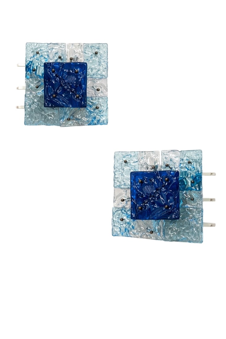 Venini Patchwork Murano Glass Sconces: Beautiful blue Italian Patchwork Murano Glass Sconces by Toni Zuccheri for Venini 1970sSet of 2