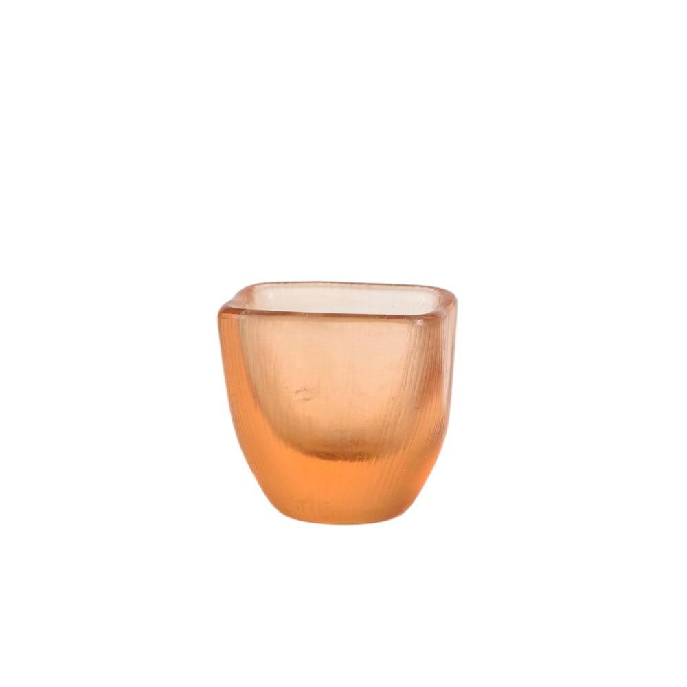 Glass Bowl by Carlo Scarpa: CARLO SCARPA Produced by Venini & C., Italy, ca. 1936 Thick, transparent, carnelian blown glass bowl with a surface featuring deep, irregularly ground edges and a square mouth. Bibliografia: Marino
