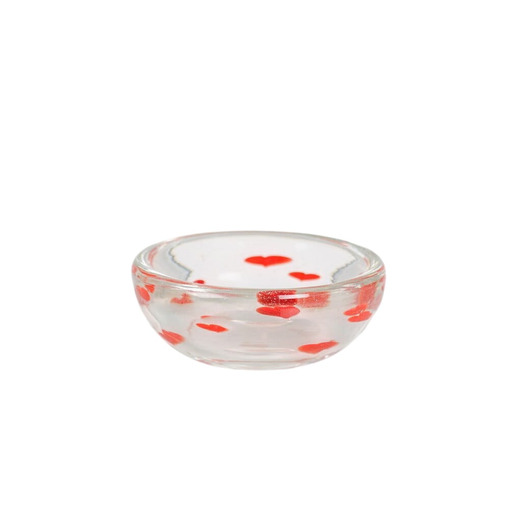 Bowl by Carlo Scarpa: CARLO SCARPA Venini production, Italy, ca. 1938. “Puntini” bowl in colorless crystal and red glass paste dots, semi-globular body. Presented at the International Exhibition in Paris. Acid-etch